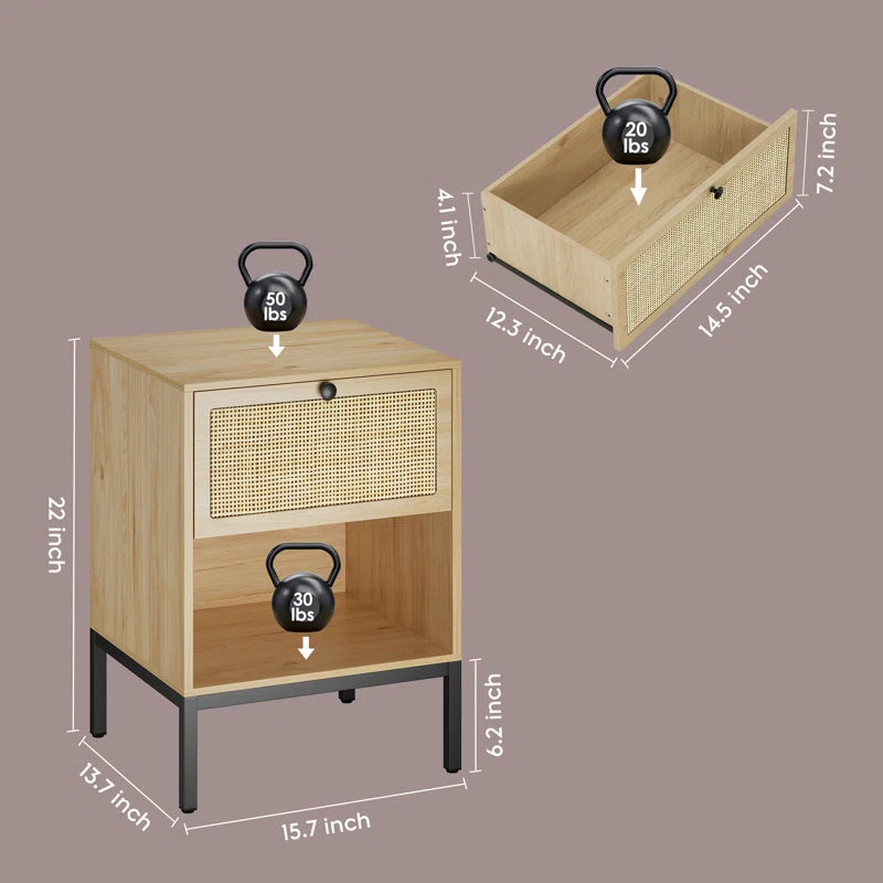 Bosonohy Boho Natural Rattan 2-Drawer Nightstand