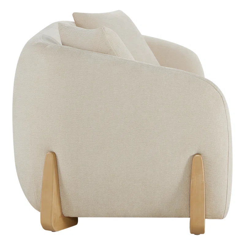 90'' Upholstered Modern Curved Chenille Sofa with Unique Wood Legs