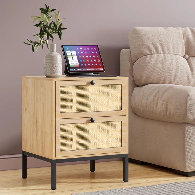 Bosonohy Boho Natural Rattan 2-Drawer Nightstand