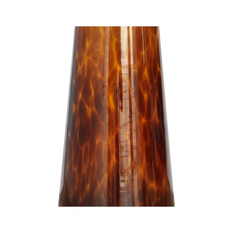Glass & Marble Accent Table with Tapered Base Modern Side Table for Living Room, Bedroom, Office & Home Decor 20" Brown.