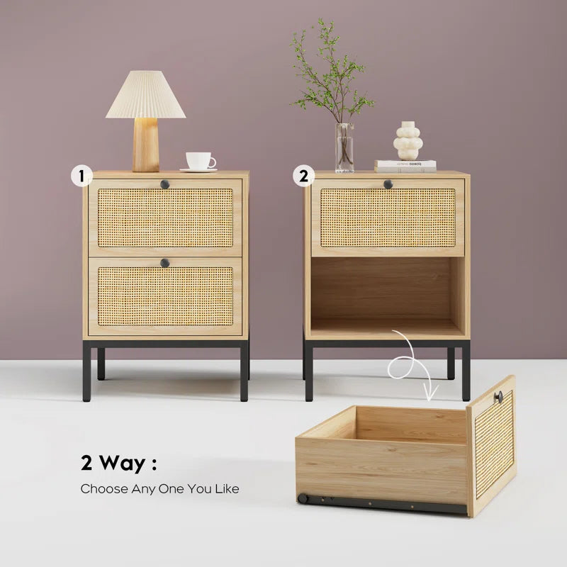 Bosonohy Boho Natural Rattan 2-Drawer Nightstand