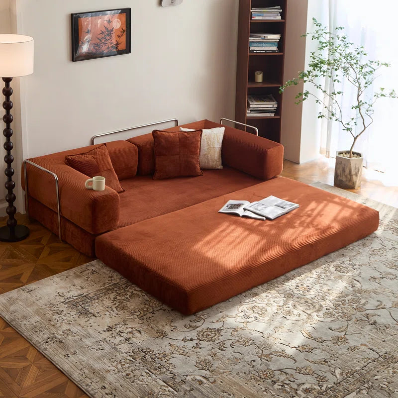 Fold Out Modular Sofa Bed Convertible Floor Sofa Couch Corduroy Folding Mattress Lounge Couch for Livingroom Bedroom Office No Assembly Required with Fixed-Shape Frame
