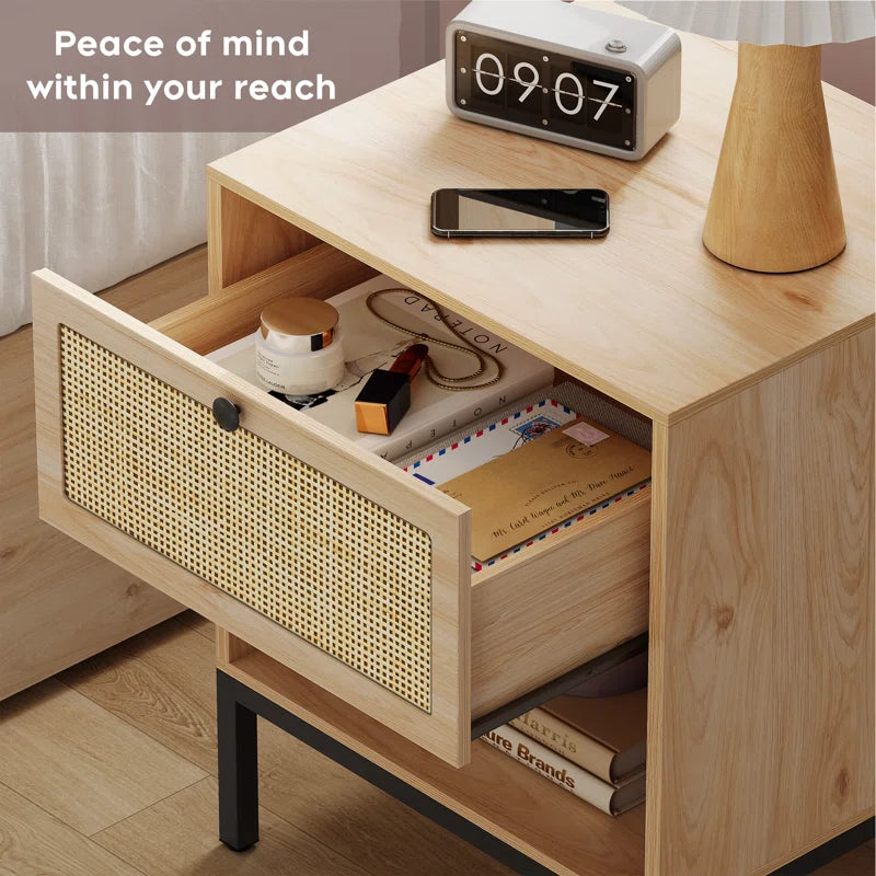 Bosonohy Boho Natural Rattan 2-Drawer Nightstand