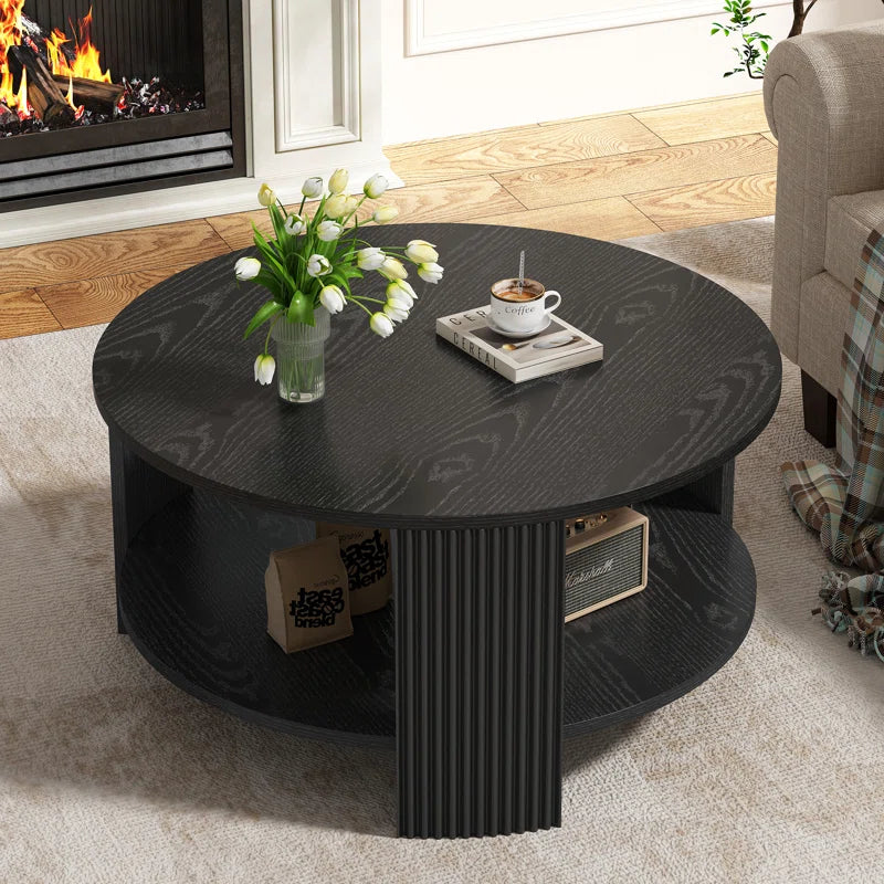 31.5" round Coffee Table with Fluted Legs for Living Room