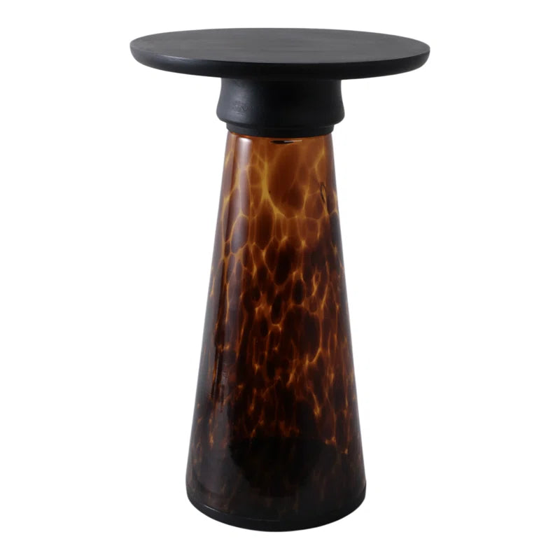 Glass & Marble Accent Table with Tapered Base Modern Side Table for Living Room, Bedroom, Office & Home Decor 20" Brown.