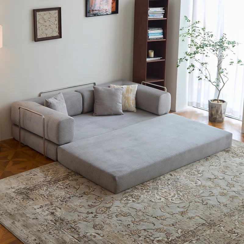 Fold Out Modular Sofa Bed Convertible Floor Sofa Couch Corduroy Folding Mattress Lounge Couch for Livingroom Bedroom Office No Assembly Required with Fixed-Shape Frame