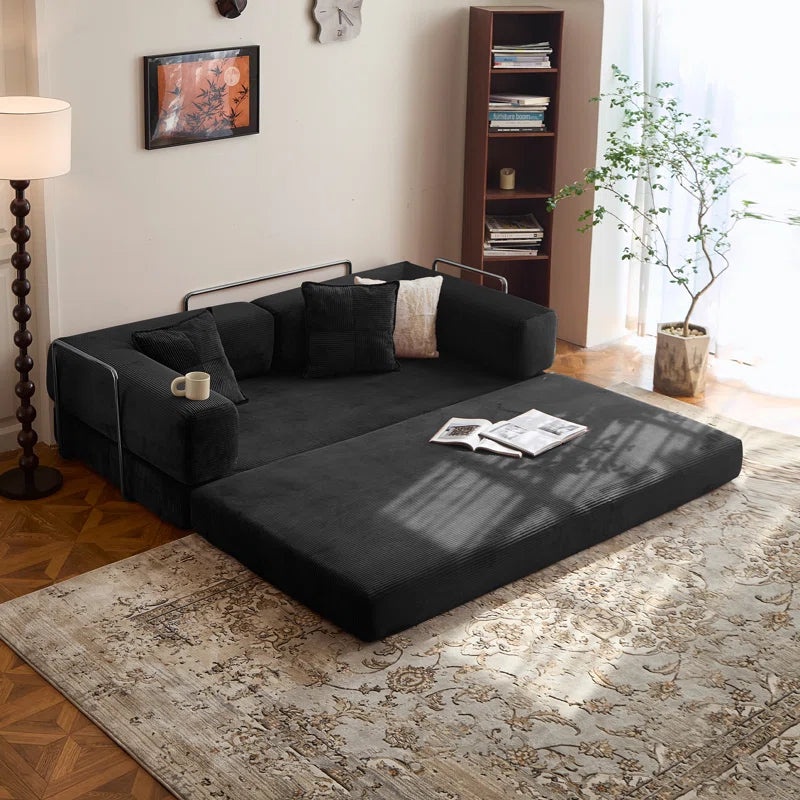 Fold Out Modular Sofa Bed Convertible Floor Sofa Couch Corduroy Folding Mattress Lounge Couch for Livingroom Bedroom Office No Assembly Required with Fixed-Shape Frame