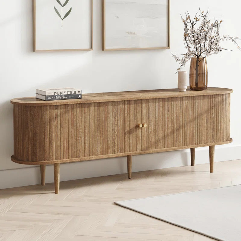 Baheerah 70" TV Stand with Solid Wood Legs with Tambour Door for 80-Inch TV