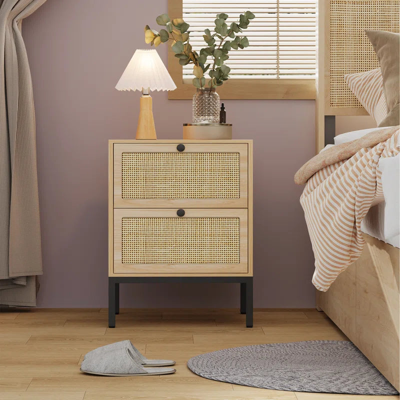 Bosonohy Boho Natural Rattan 2-Drawer Nightstand