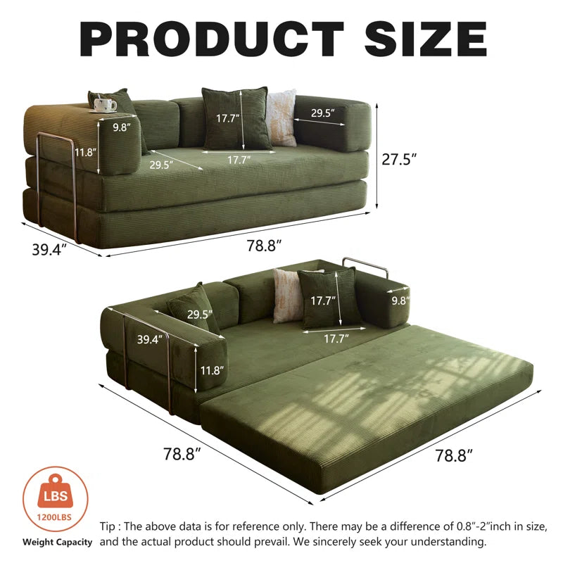 Fold Out Modular Sofa Bed Convertible Floor Sofa Couch Corduroy Folding Mattress Lounge Couch for Livingroom Bedroom Office No Assembly Required with Fixed-Shape Frame