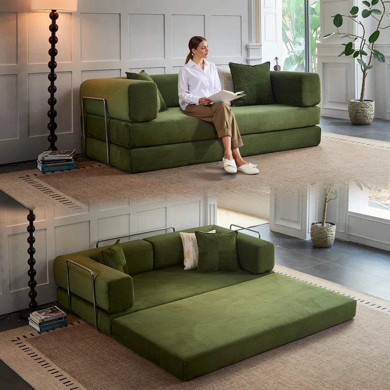 Fold Out Modular Sofa Bed Convertible Floor Sofa Couch Corduroy Folding Mattress Lounge Couch for Livingroom Bedroom Office No Assembly Required with Fixed-Shape Frame