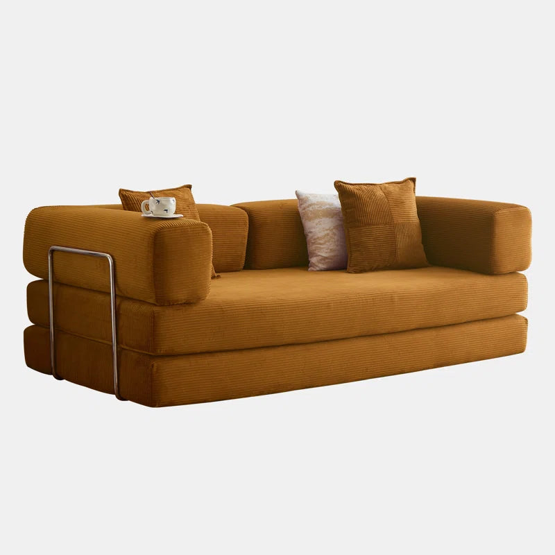 Fold Out Modular Sofa Bed Convertible Floor Sofa Couch Corduroy Folding Mattress Lounge Couch for Livingroom Bedroom Office No Assembly Required with Fixed-Shape Frame