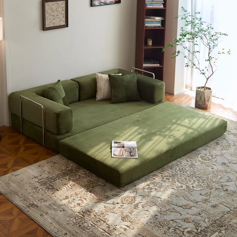 Fold Out Modular Sofa Bed Convertible Floor Sofa Couch Corduroy Folding Mattress Lounge Couch for Livingroom Bedroom Office No Assembly Required with Fixed-Shape Frame