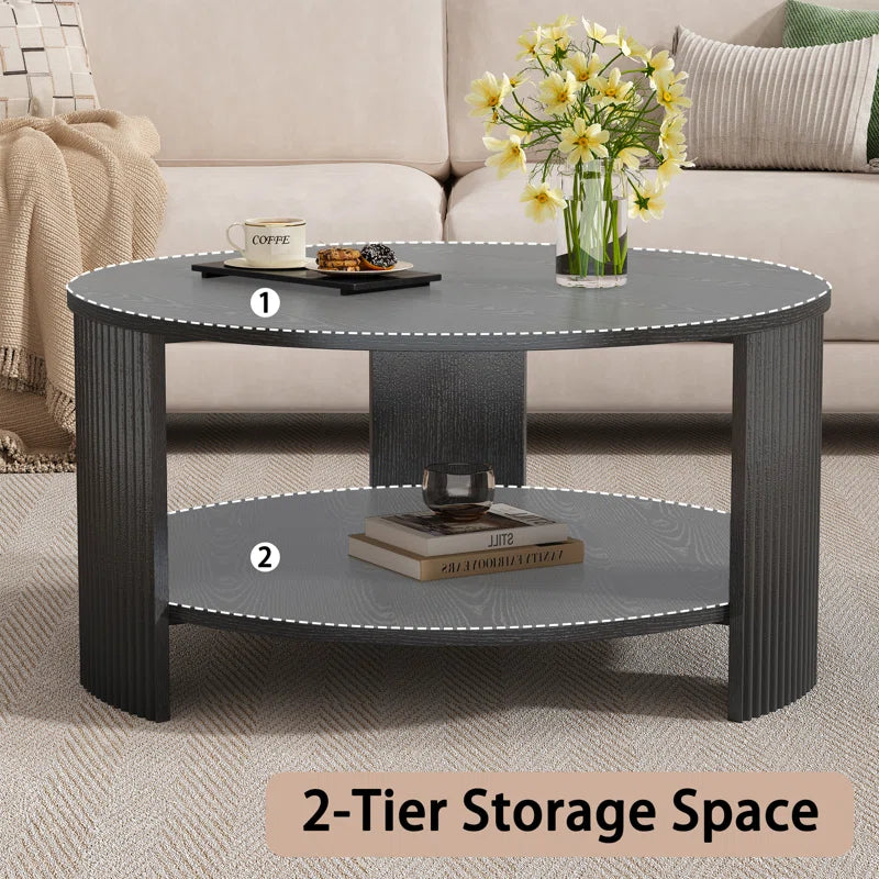 31.5" round Coffee Table with Fluted Legs for Living Room