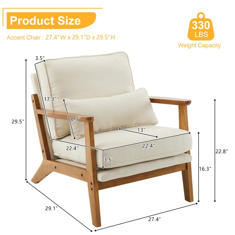 Upholstered Accent Chair with Wooden Legs 