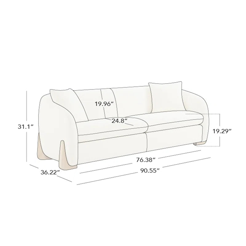 90'' Upholstered Modern Curved Chenille Sofa with Unique Wood Legs