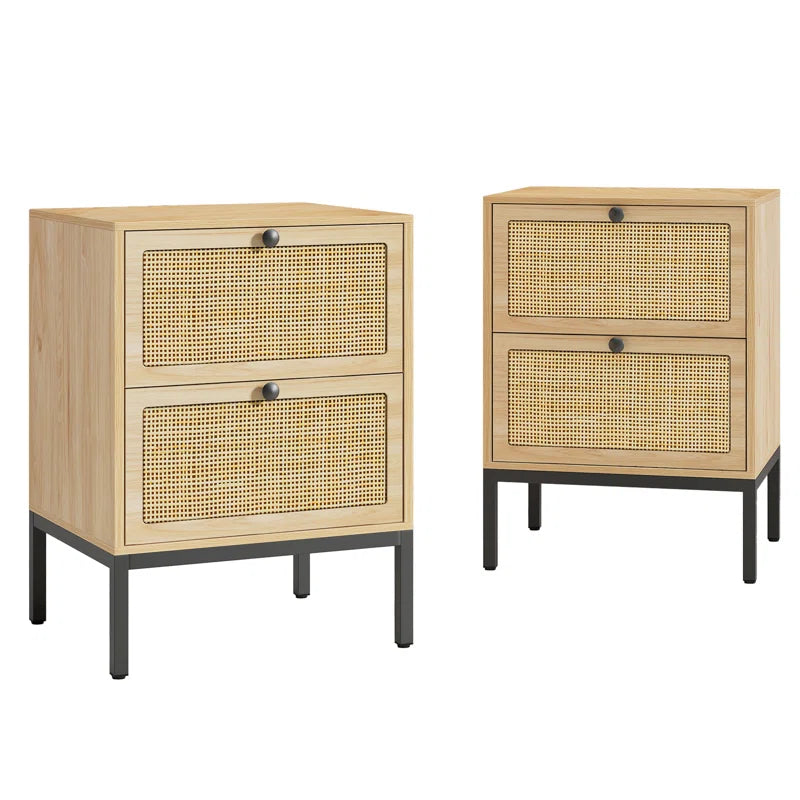 Bosonohy Boho Natural Rattan 2-Drawer Nightstand