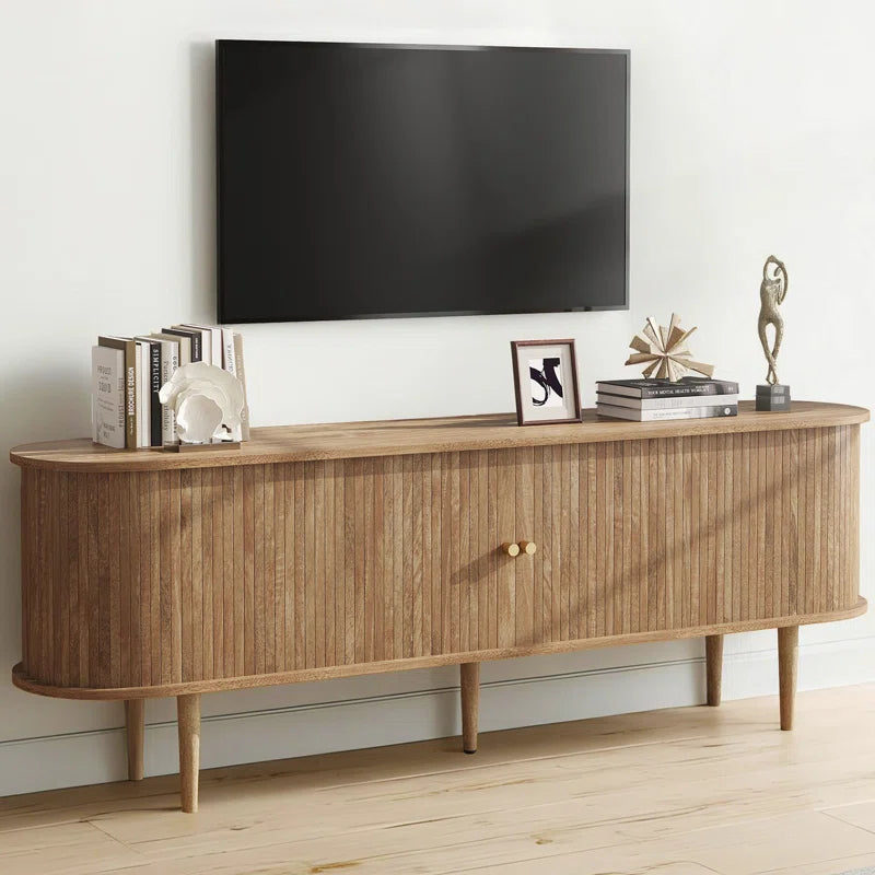 Baheerah 70" TV Stand with Solid Wood Legs with Tambour Door for 80-Inch TV