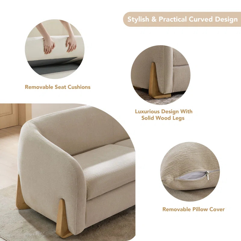 90'' Upholstered Modern Curved Chenille Sofa with Unique Wood Legs