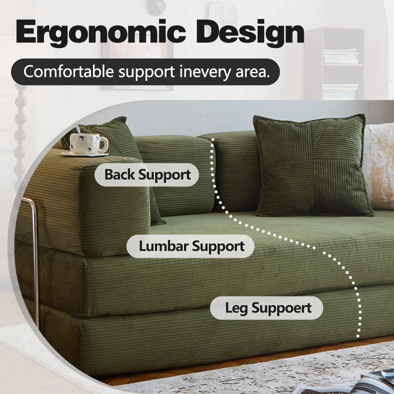 Fold Out Modular Sofa Bed Convertible Floor Sofa Couch Corduroy Folding Mattress Lounge Couch for Livingroom Bedroom Office No Assembly Required with Fixed-Shape Frame