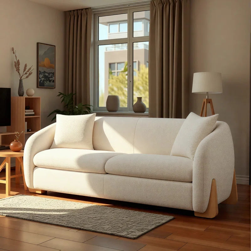 90'' Upholstered Modern Curved Chenille Sofa with Unique Wood Legs