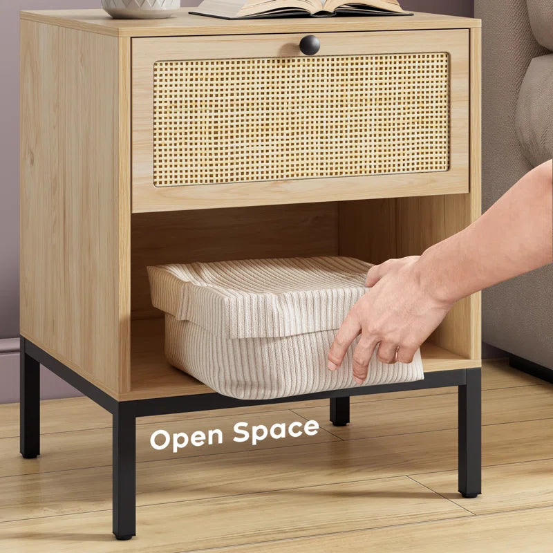 Bosonohy Boho Natural Rattan 2-Drawer Nightstand