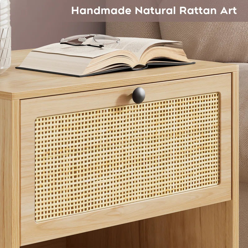 Bosonohy Boho Natural Rattan 2-Drawer Nightstand