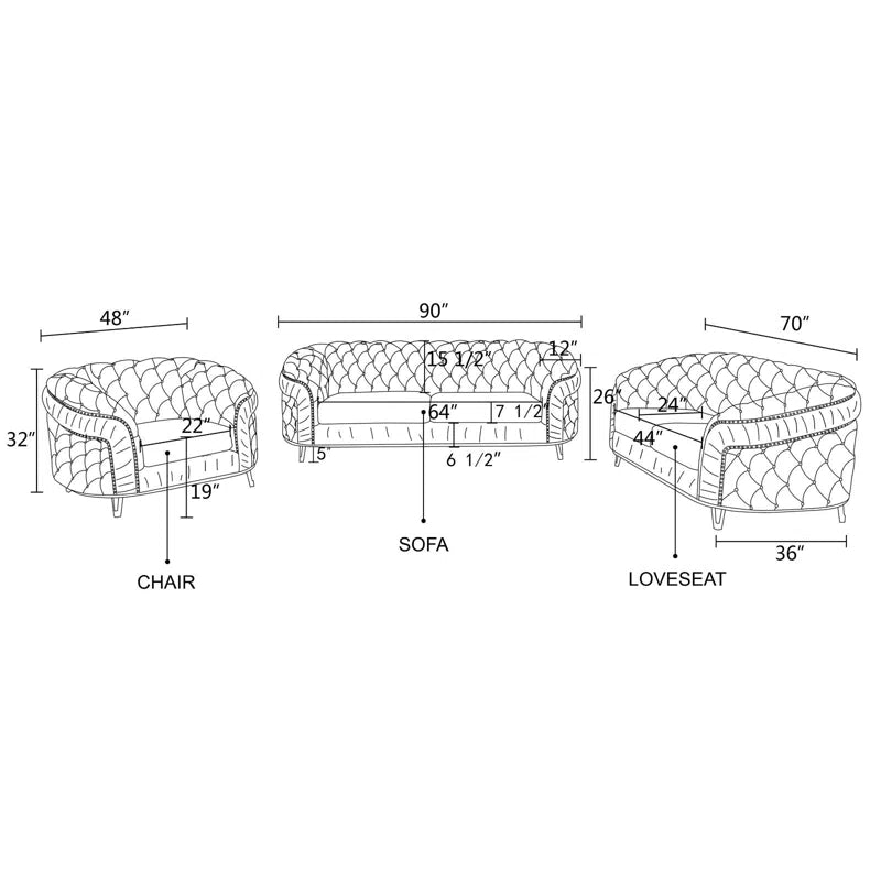 Verx-Flannelette Classic Chesterfield Sofa