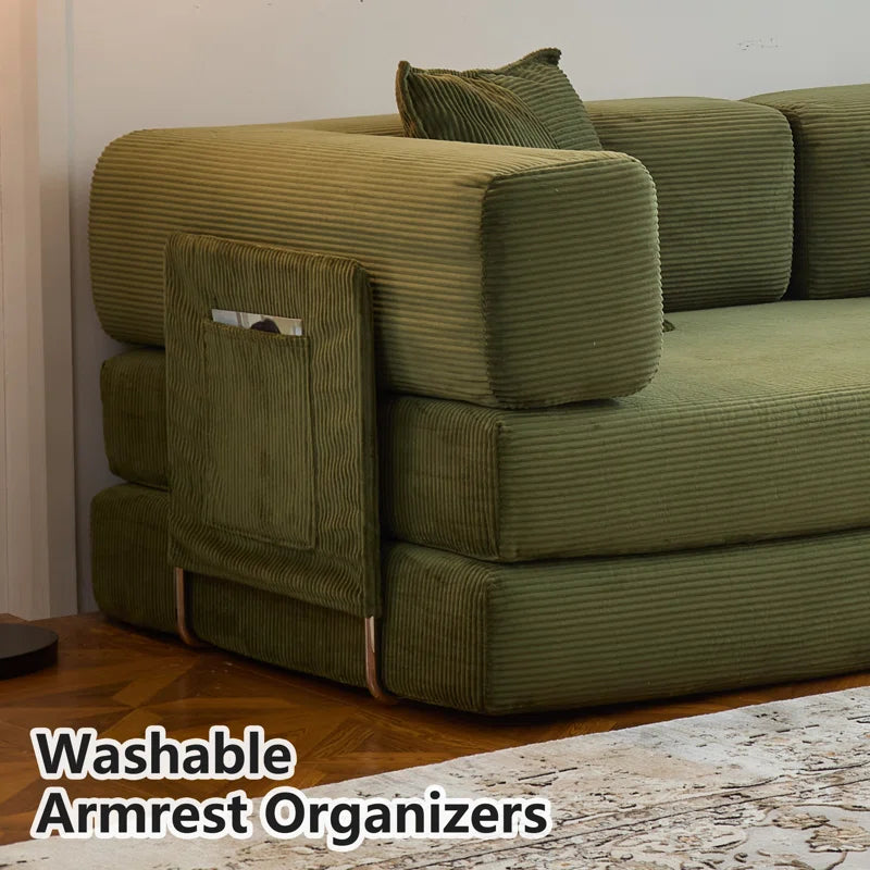 Fold Out Modular Sofa Bed Convertible Floor Sofa Couch Corduroy Folding Mattress Lounge Couch for Livingroom Bedroom Office No Assembly Required with Fixed-Shape Frame