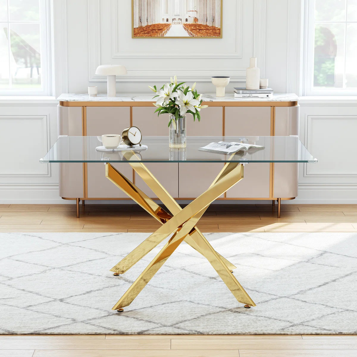 Arlen Glass Pedestal Dining Table