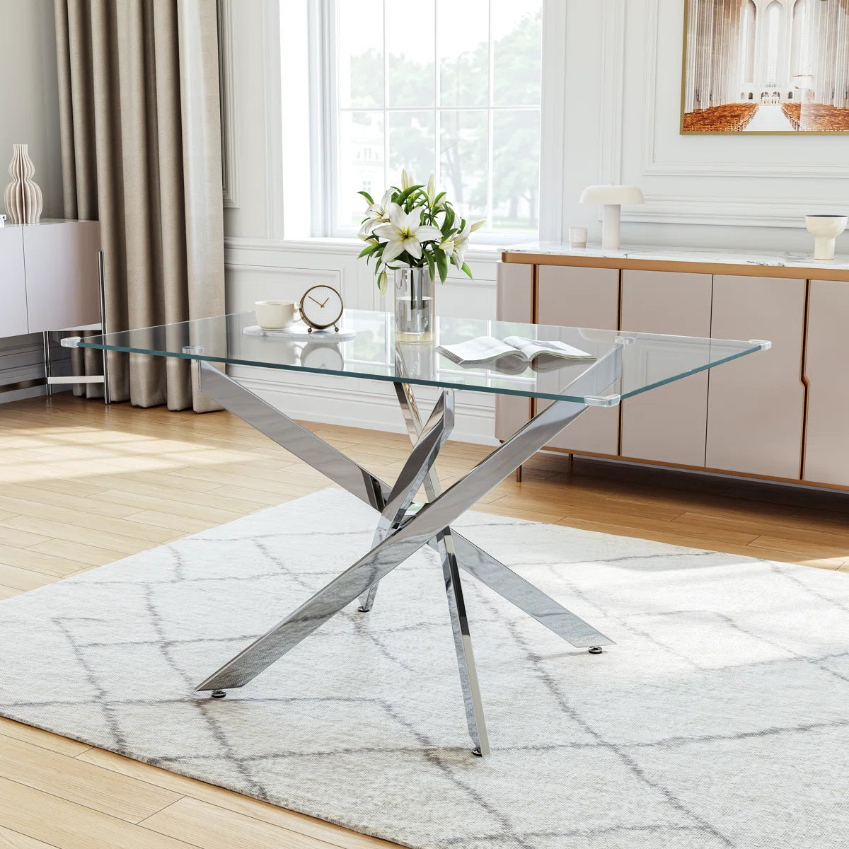 Arlen Glass Pedestal Dining Table