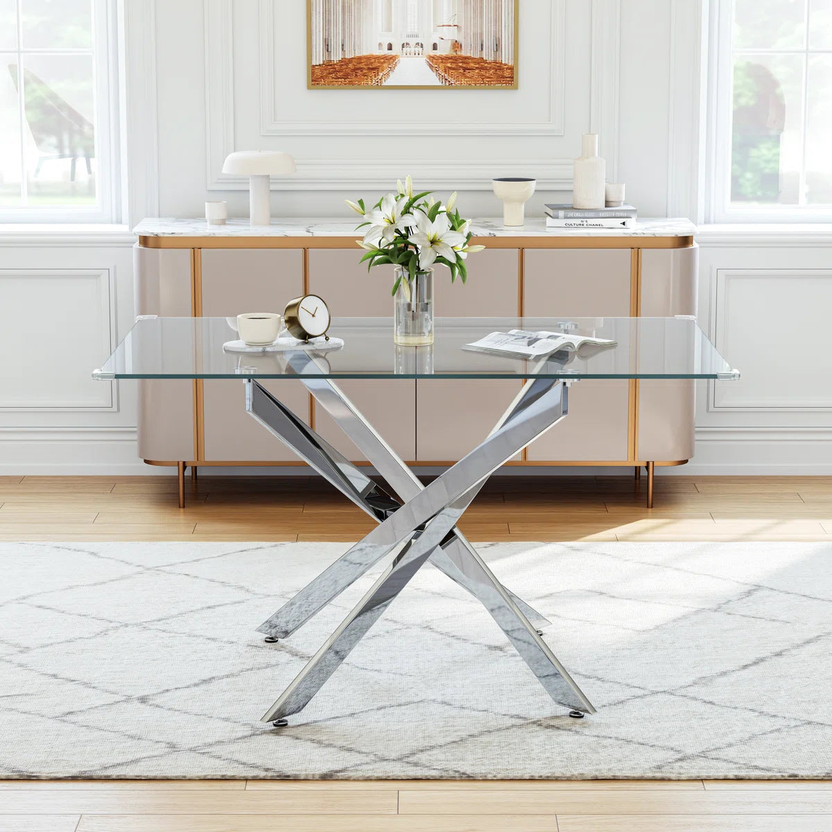 Arlen Glass Pedestal Dining Table