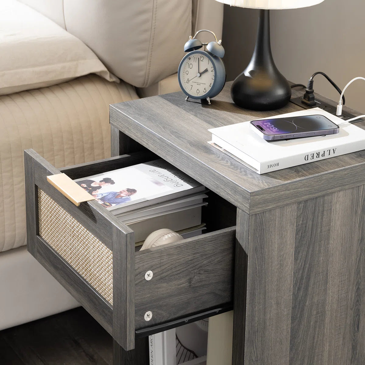 Kaelen Nightstand with Charging Station