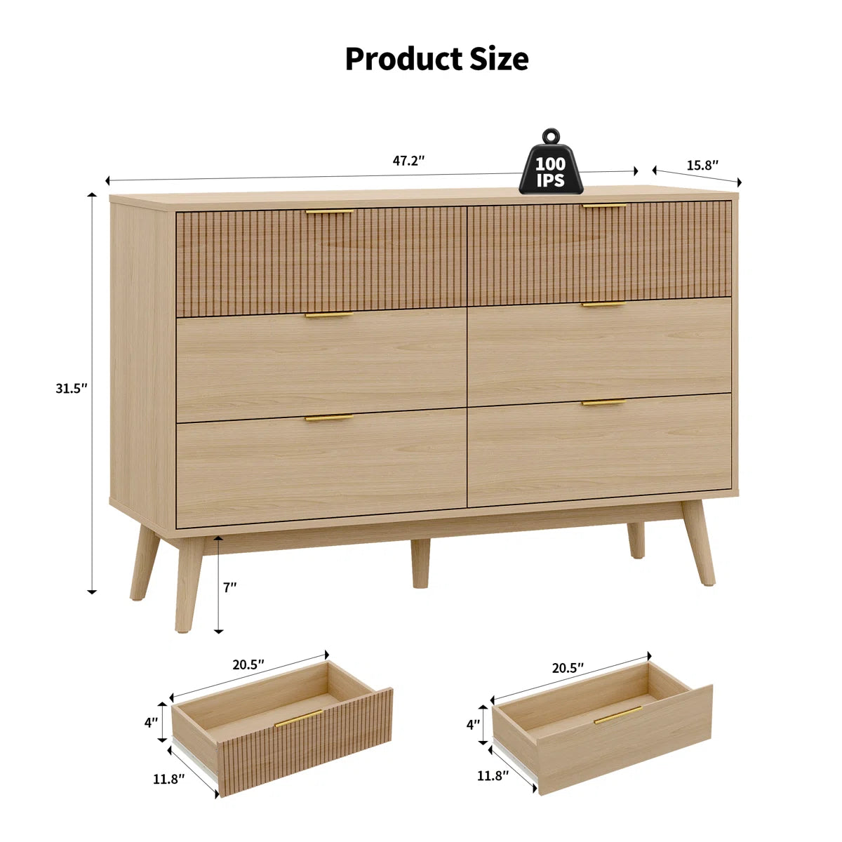 Arden Striped 6-Drawer Dresser