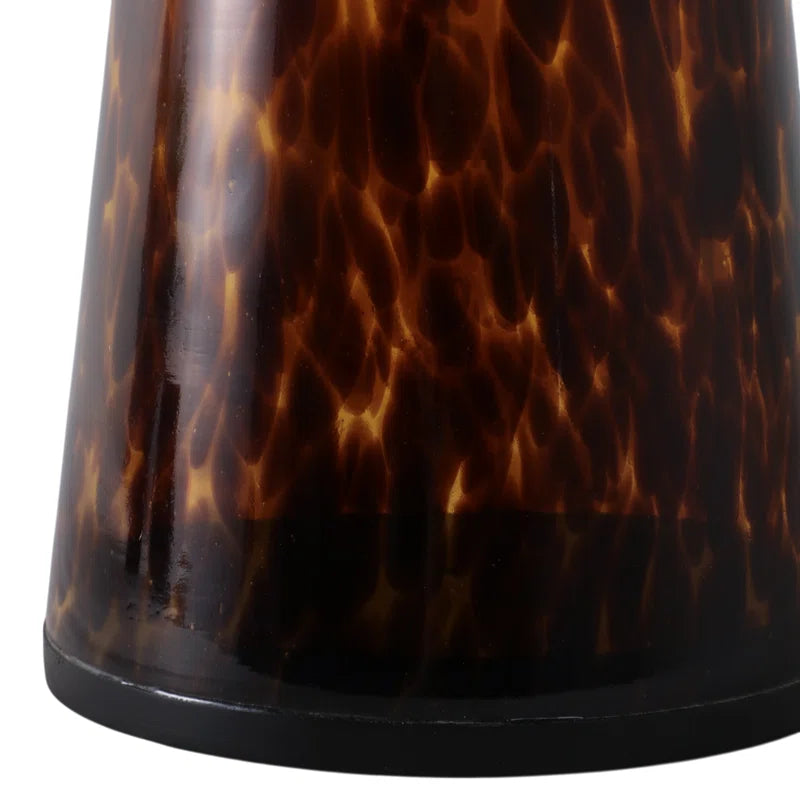 Glass & Marble Accent Table with Tapered Base Modern Side Table for Living Room, Bedroom, Office & Home Decor 20" Brown.