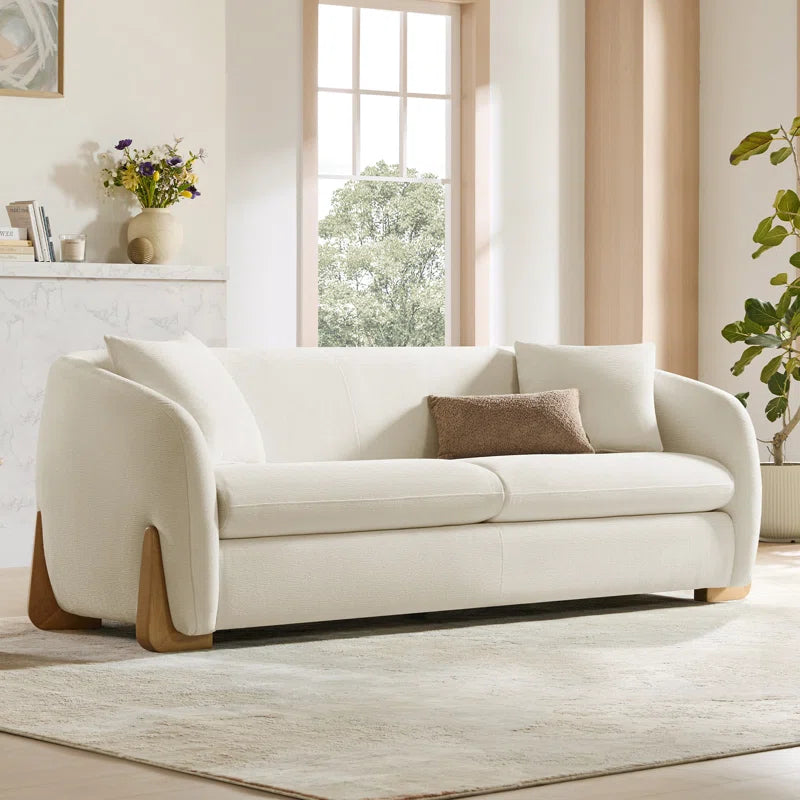 90'' Upholstered Modern Curved Chenille Sofa with Unique Wood Legs