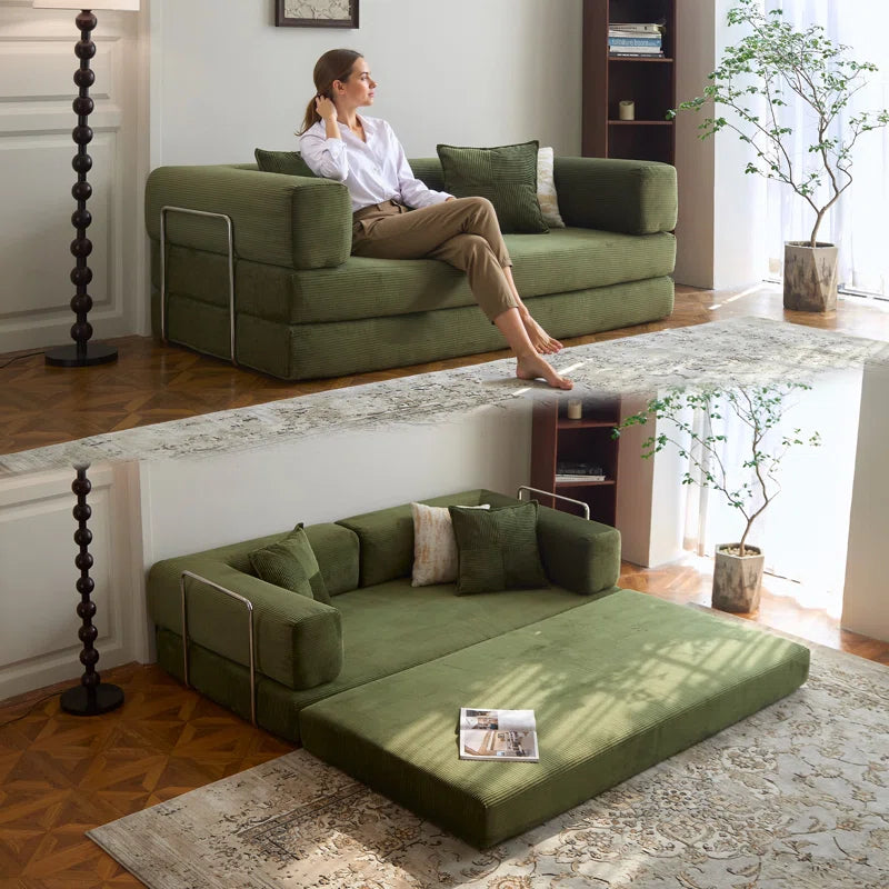 Fold Out Modular Sofa Bed Convertible Floor Sofa Couch Corduroy Folding Mattress Lounge Couch for Livingroom Bedroom Office No Assembly Required with Fixed-Shape Frame