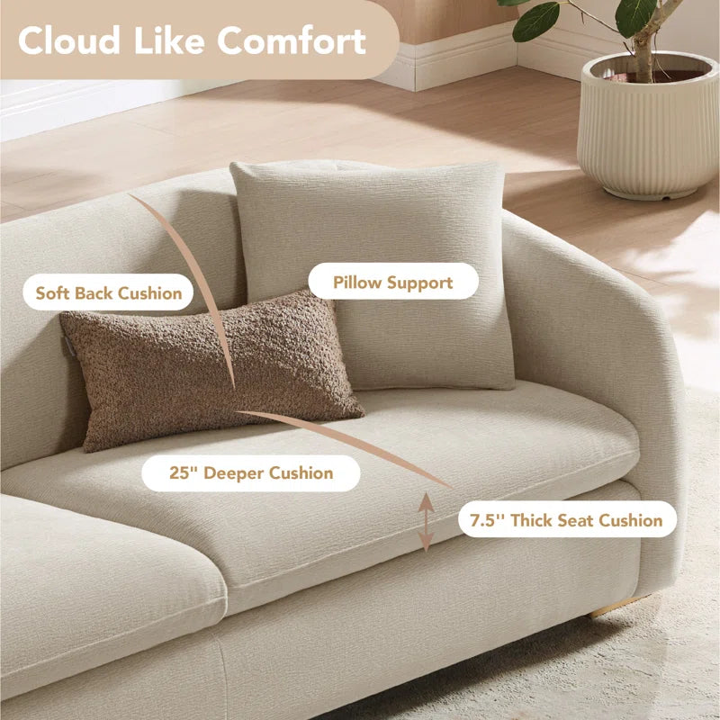 90'' Upholstered Modern Curved Chenille Sofa with Unique Wood Legs