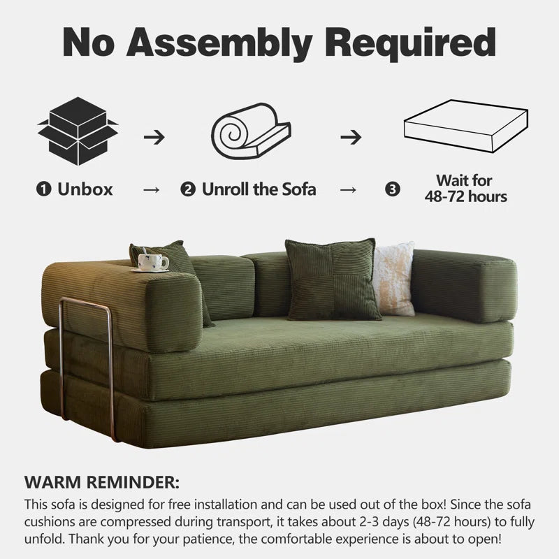 Fold Out Modular Sofa Bed Convertible Floor Sofa Couch Corduroy Folding Mattress Lounge Couch for Livingroom Bedroom Office No Assembly Required with Fixed-Shape Frame