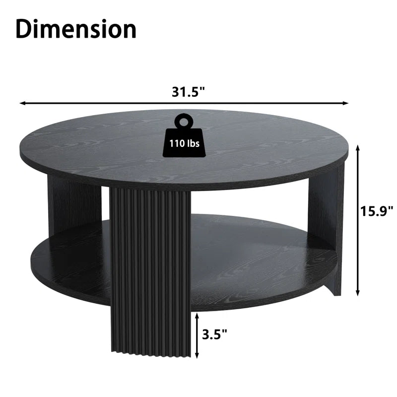 31.5" round Coffee Table with Fluted Legs for Living Room