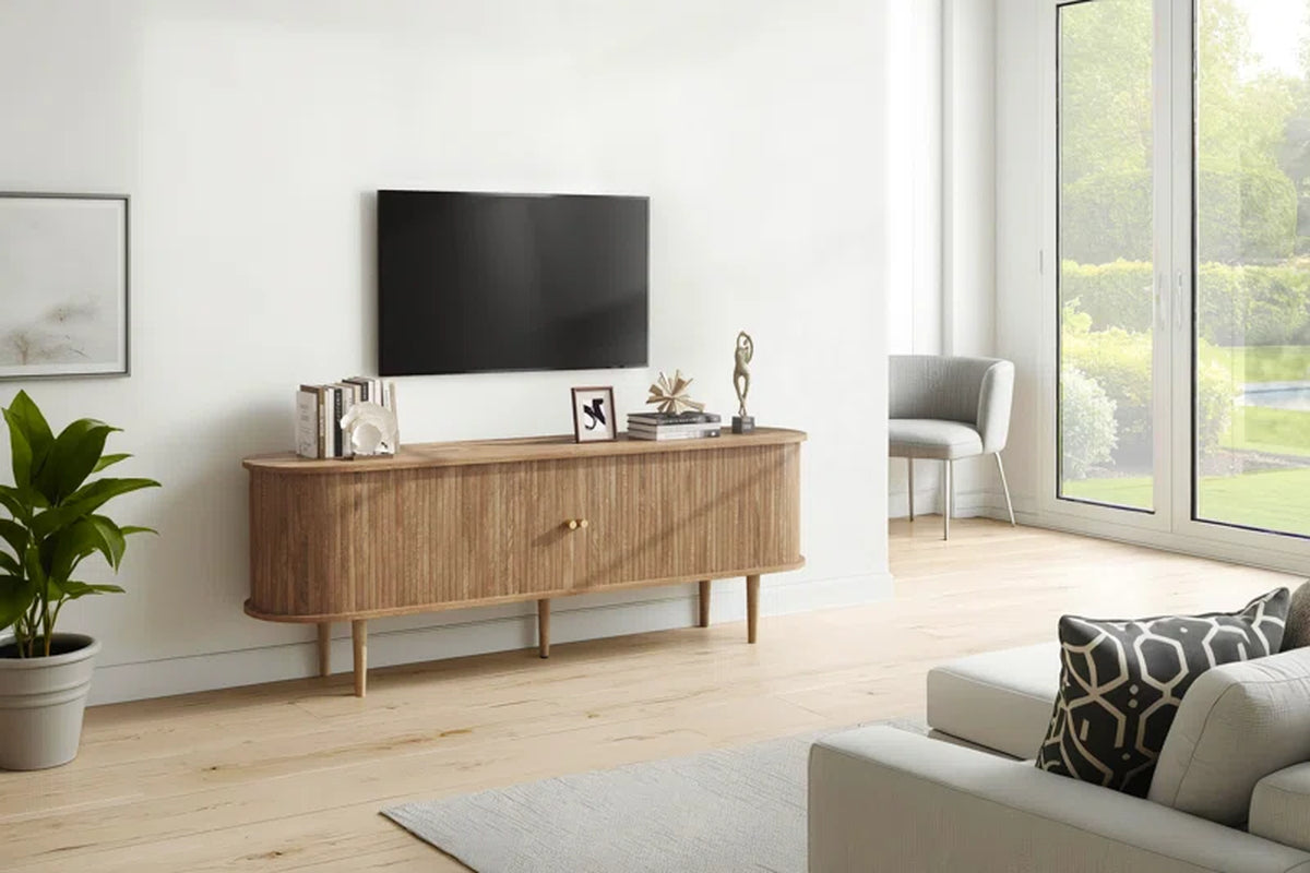 Baheerah 70" TV Stand with Solid Wood Legs with Tambour Door for 80-Inch TV