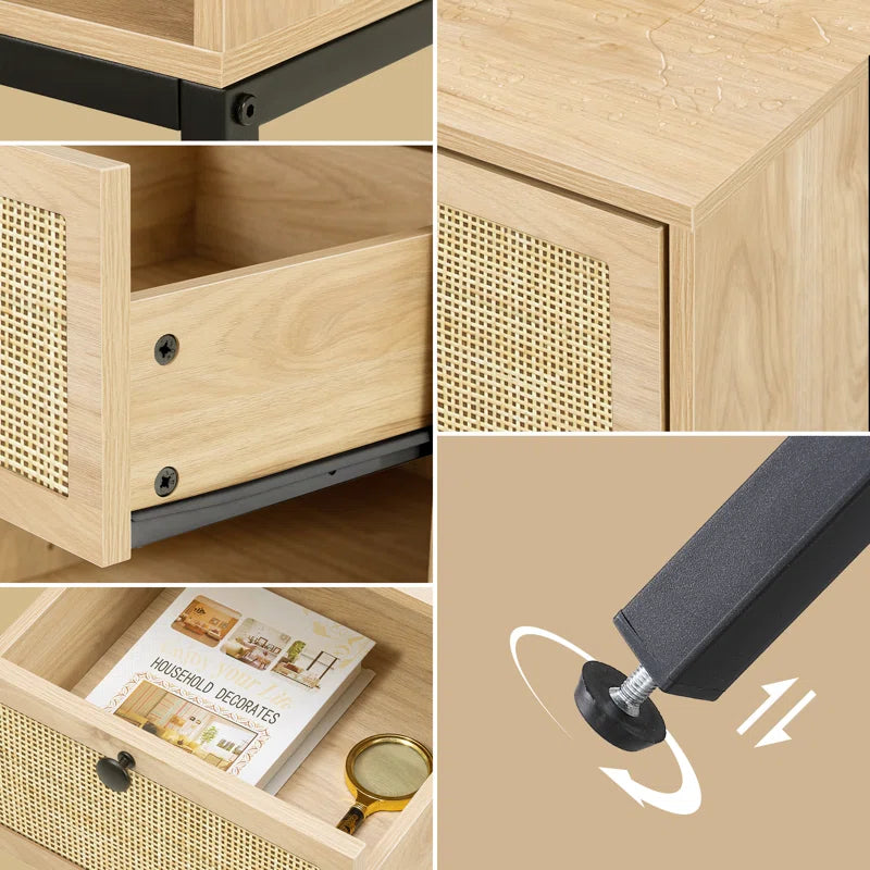 Bosonohy Boho Natural Rattan 2-Drawer Nightstand