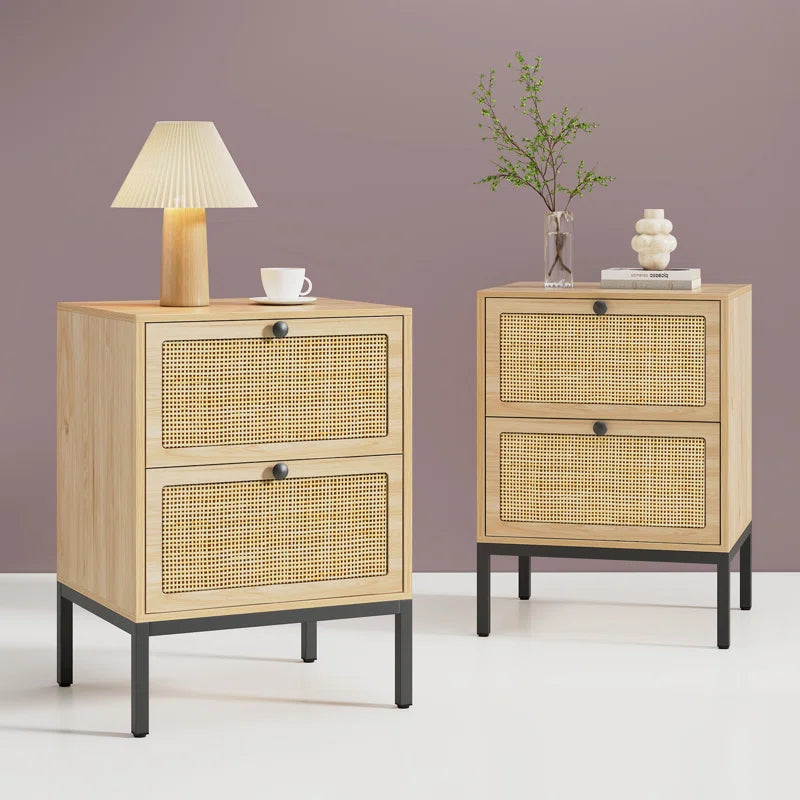 Bosonohy Boho Natural Rattan 2-Drawer Nightstand