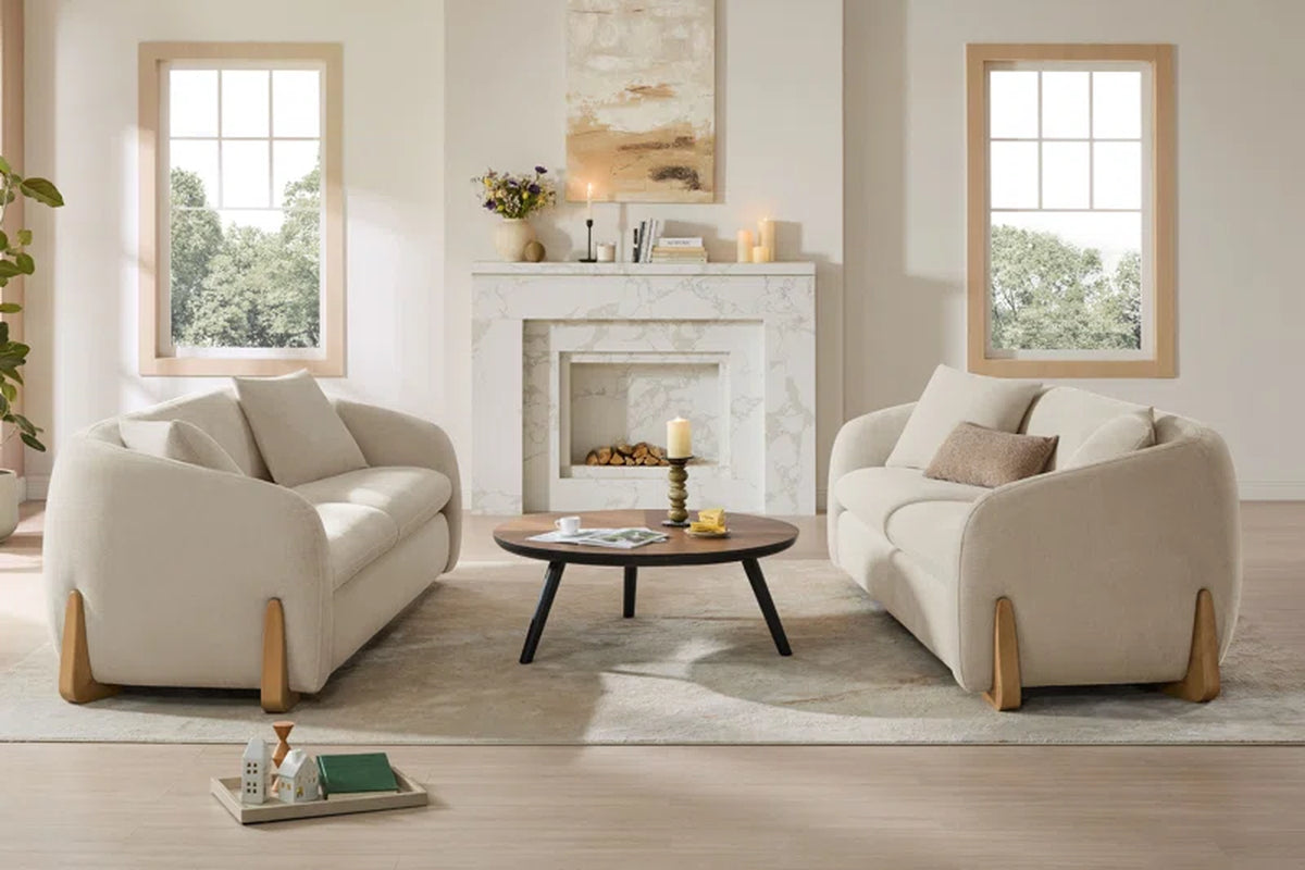 90'' Upholstered Modern Curved Chenille Sofa with Unique Wood Legs