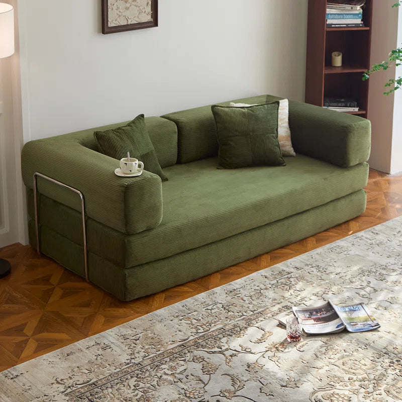 Fold Out Modular Sofa Bed Convertible Floor Sofa Couch Corduroy Folding Mattress Lounge Couch for Livingroom Bedroom Office No Assembly Required with Fixed-Shape Frame