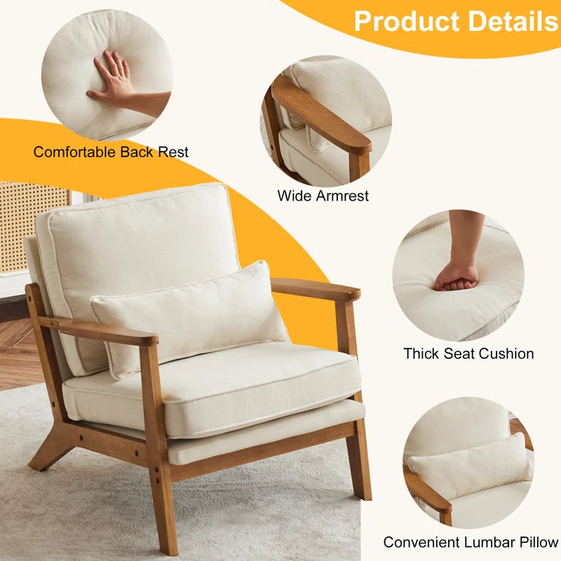Upholstered Accent Chair with Wooden Legs 